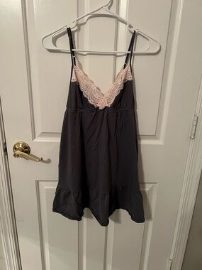 Victoria's Secret Charcoal Chemise with Blush Lace M